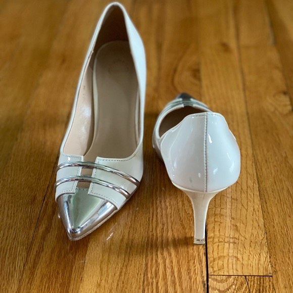 White / silver leather chic heels size 6 - Picture 3 of 5